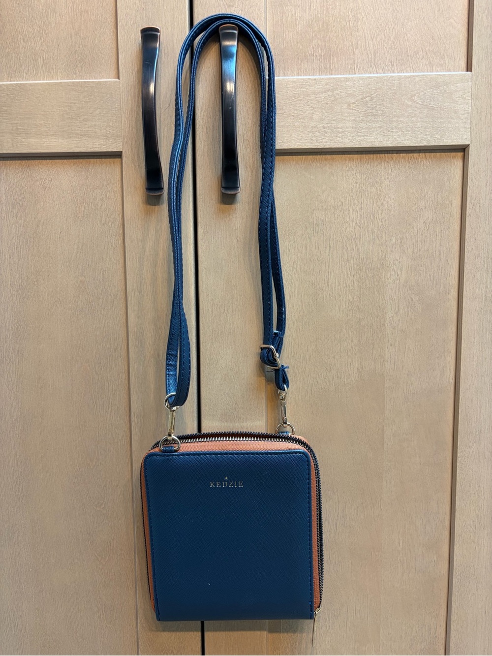 Kenzie Navy Crossbody with Brown Trim